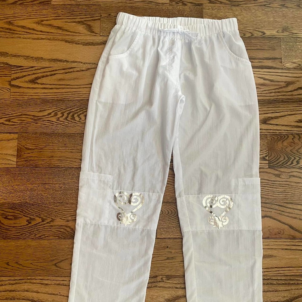 Handmade White Sankofa Custom Cargo Pants by Ginger Mary